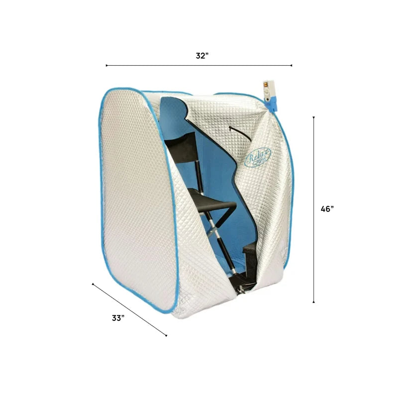 Portable relax suana with dimensions labeled on a white background