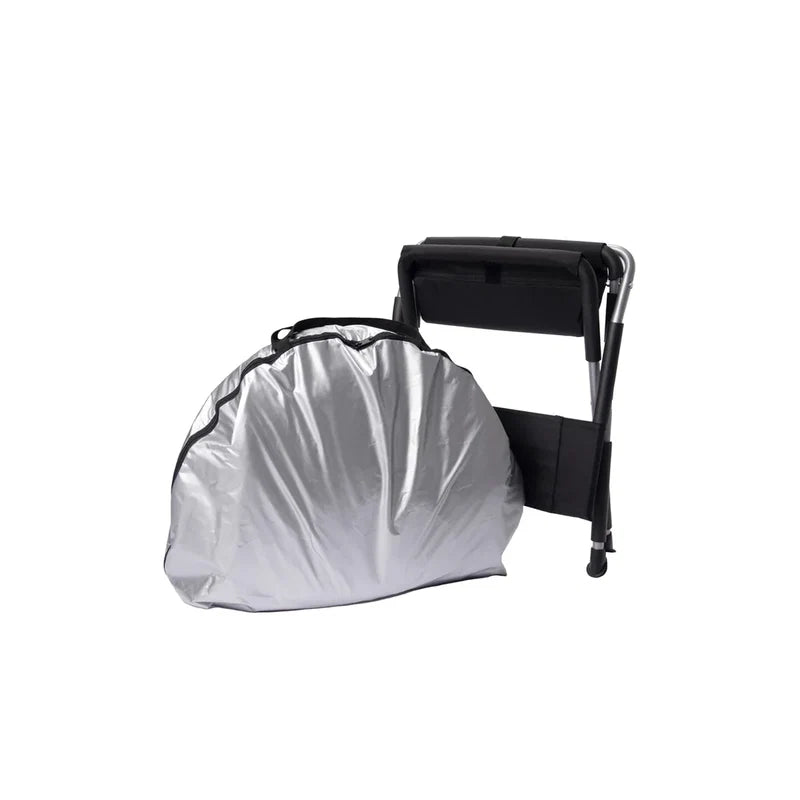 Relax Sauna Silver cover on a black folding chair against a white background